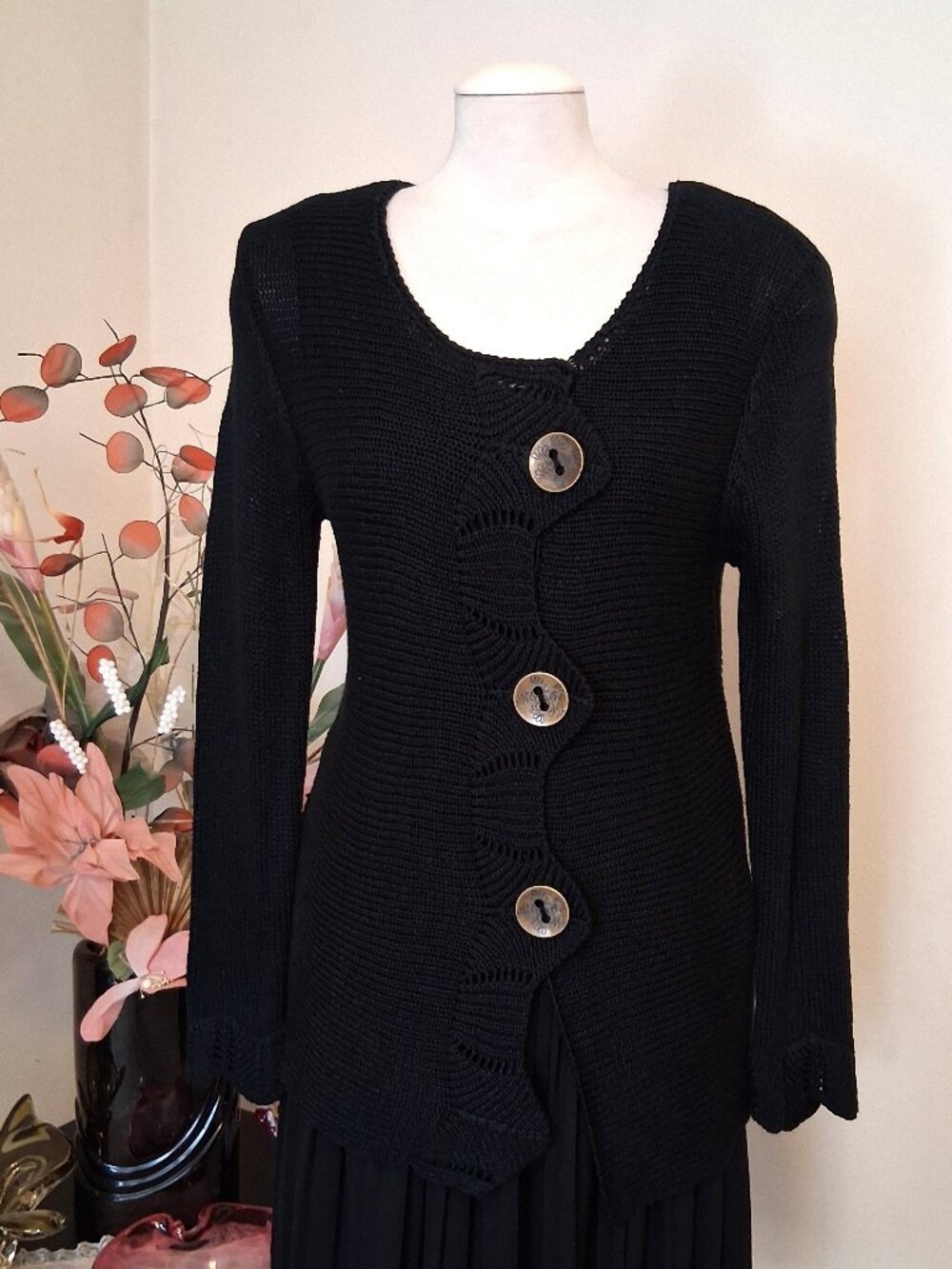 Quality Structured Knit Cardigan Sweater Women 12L Office Fall Winter Black